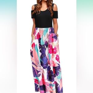 STYLEWORD Women's Maxi Cold Shoulder Floral Long Dresses with Pocket - NWT